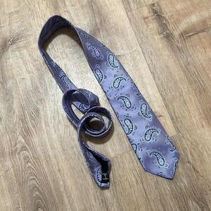 ROBERT TALBOTT |‎ Men's Silk Carmel Hand Sewn Purple Paisley Textured Necktie